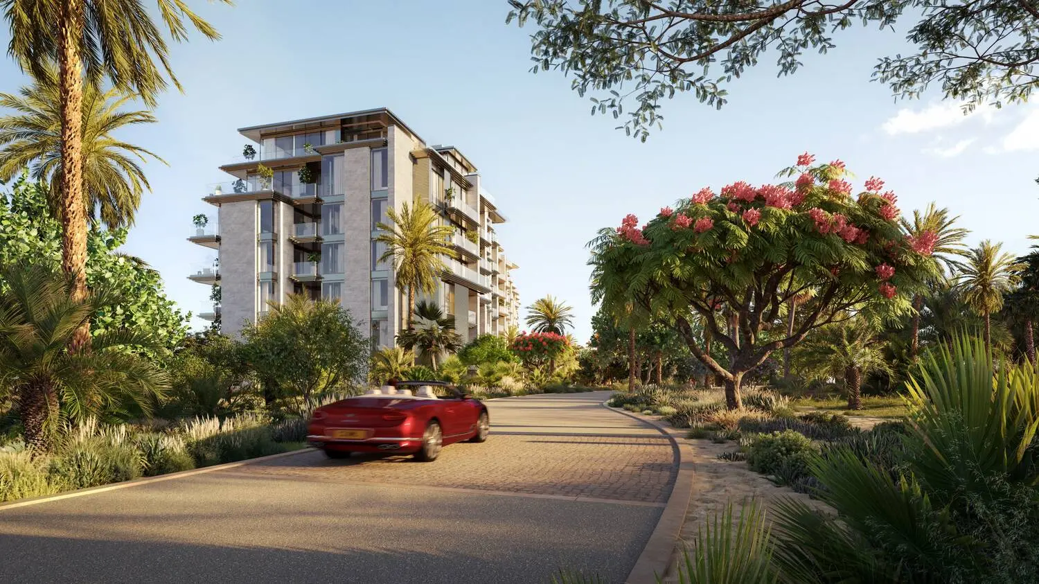 Luxury beachfront architecture surrounded by landscaped coastal gardens at Solaya.