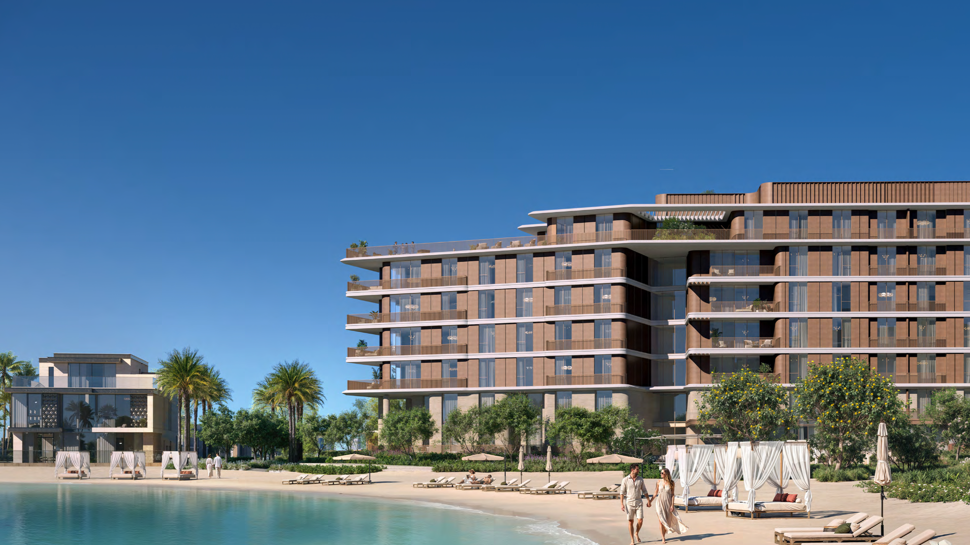 Beachfront residences with direct sea views and private coastal positioning at Palm Jebel Ali.