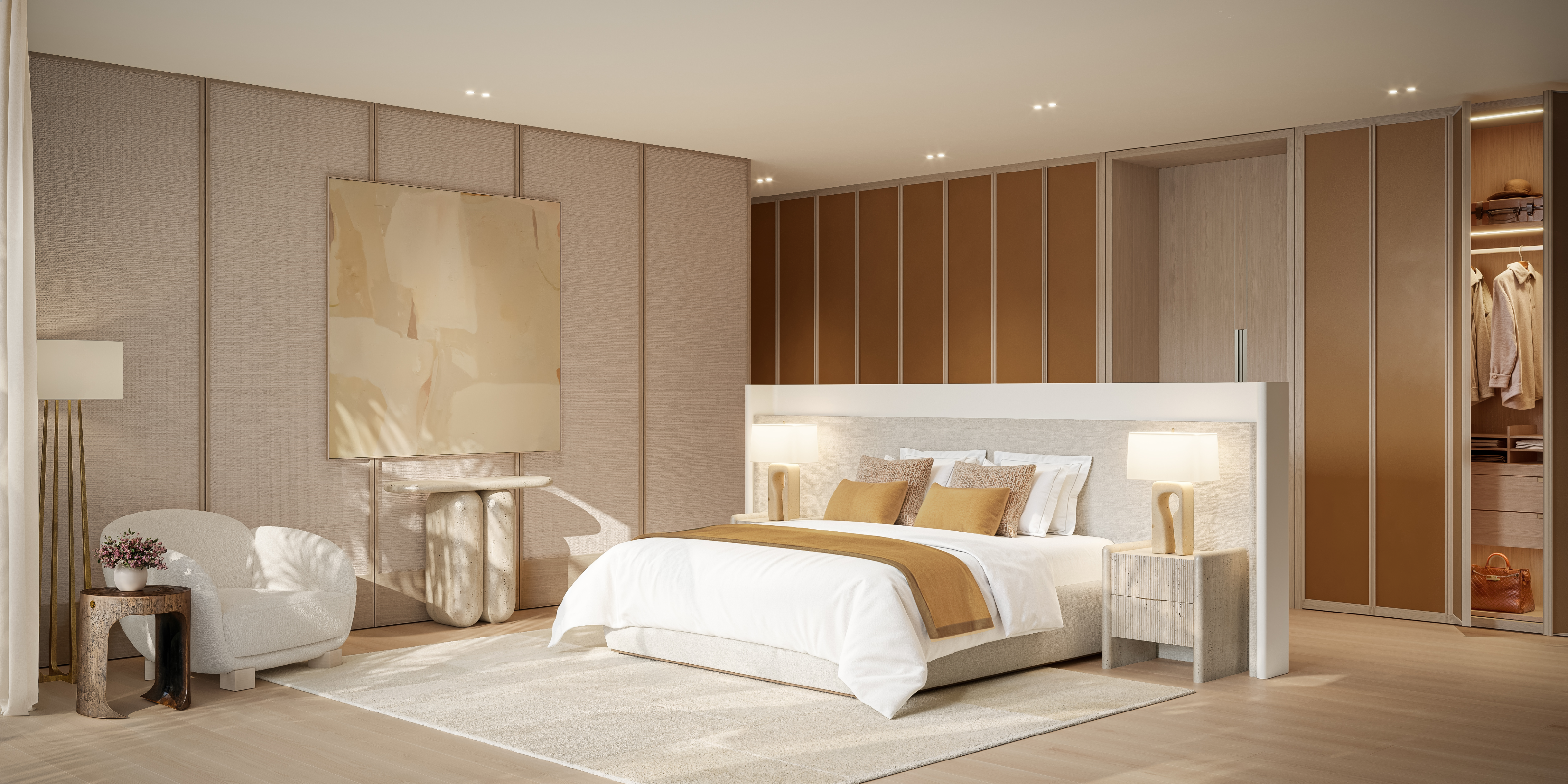 Spacious master bedroom with garden views and contemporary luxury finishes.