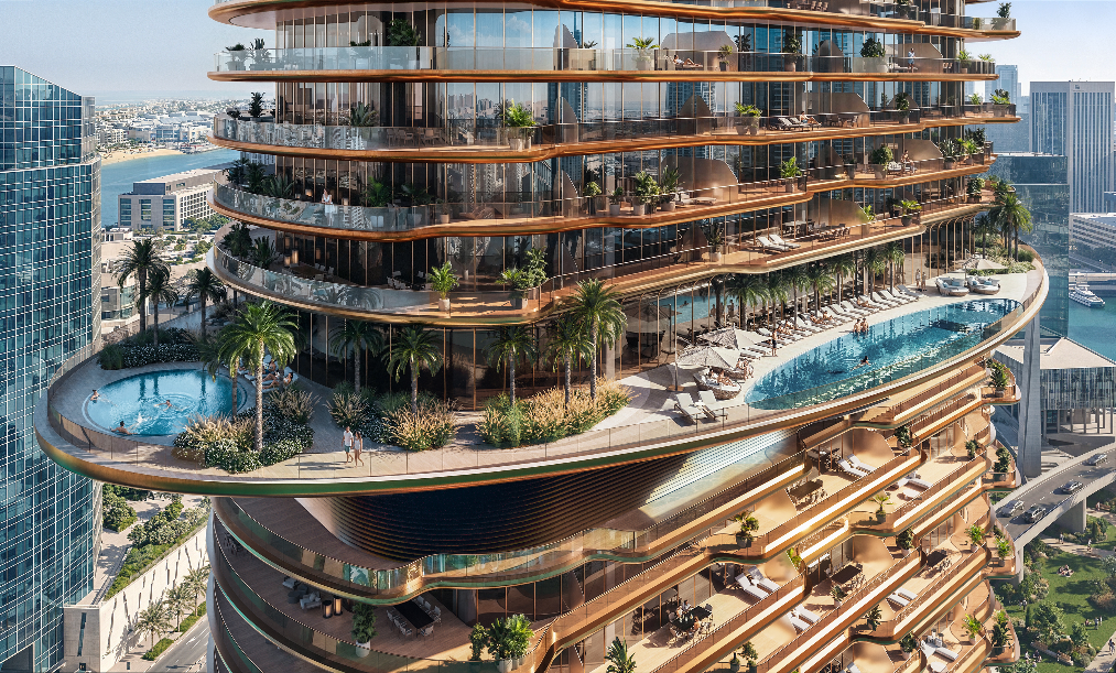 Jumeirah Residencies outdoor pool and waterfront leisure deck overlooking Al Maryah Island.