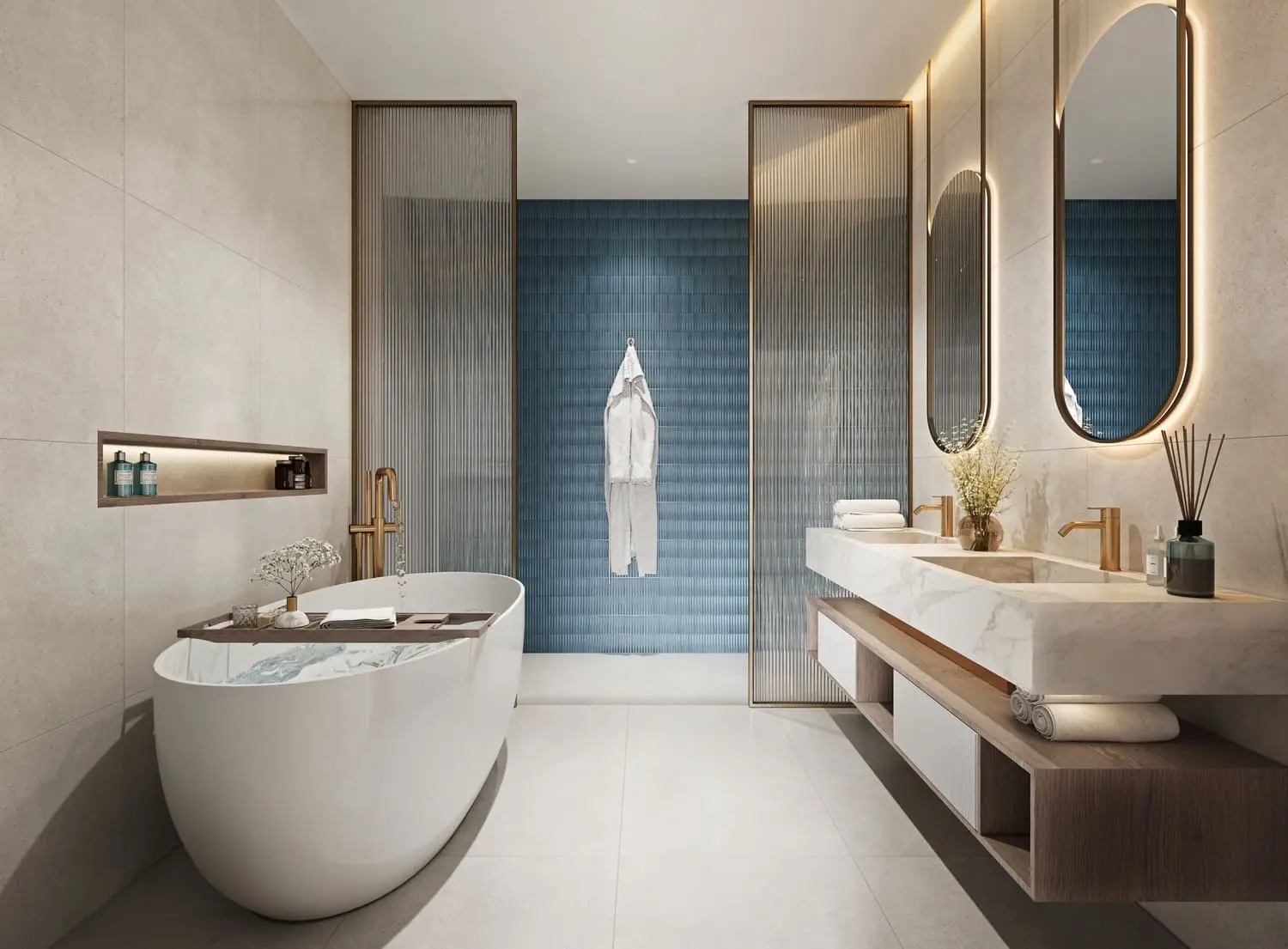 Luxury spa-inspired marble bathroom with refined contemporary finishes.  ⸻