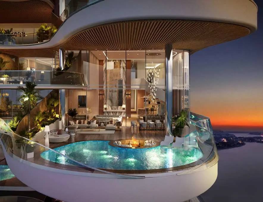 Luxury waterfront pool overlooking Palm Jumeirah and the Arabian Gulf at One Crescent Palm.