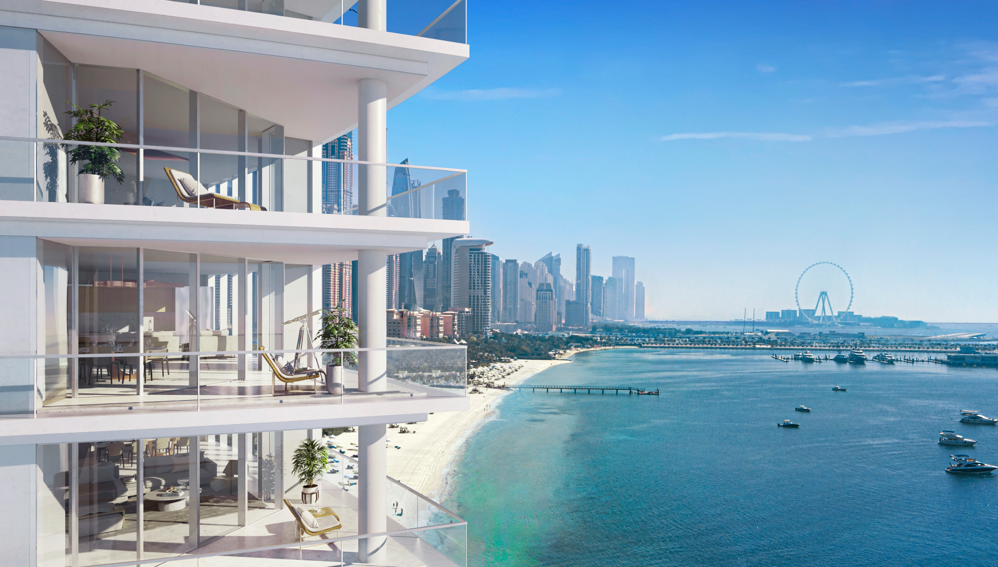 Luxury waterfront residential tower overlooking Palm Jumeirah and the Dubai coastline.